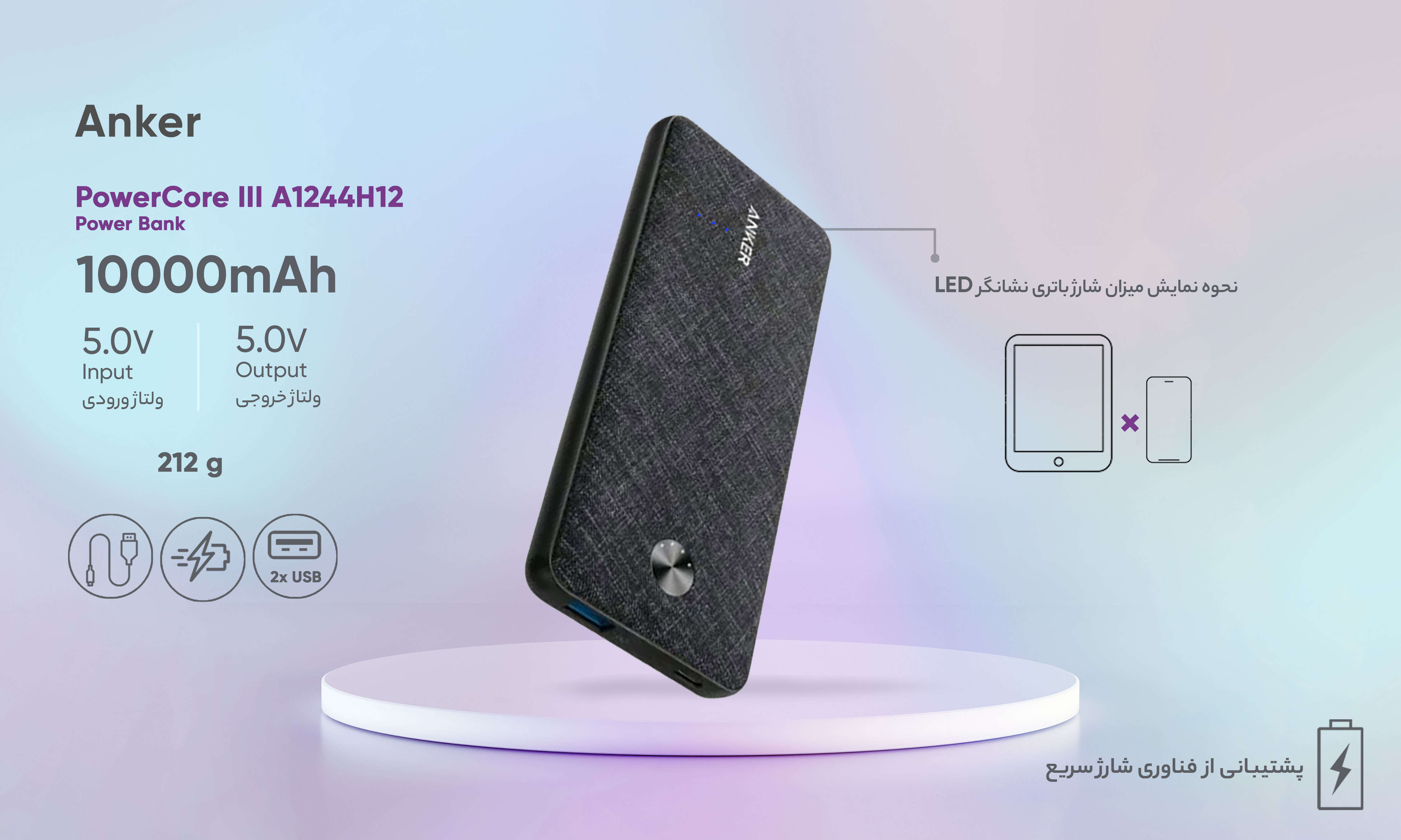 شاحن متنقل PowerCore III Sense بسعة 10000 مللي أمبير بمنفذ USB-C من Anker | أسود شاحن متنقل PowerCore III Sense بسعة 10000 مللي أمبير بمنفذ USB-C من Anker | أسود